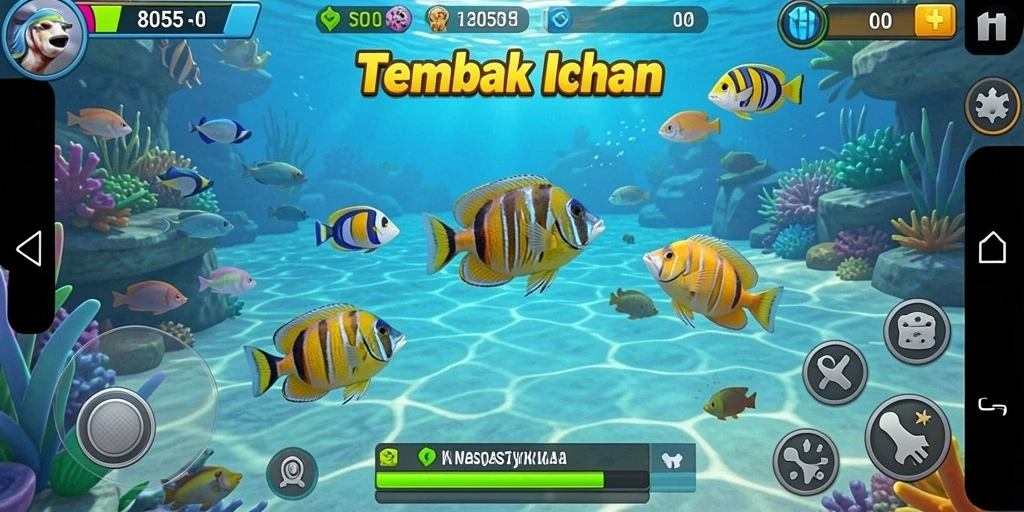 Tampilan gameplay menarik dari 8055 menampilkan keseruan berburu ikan.