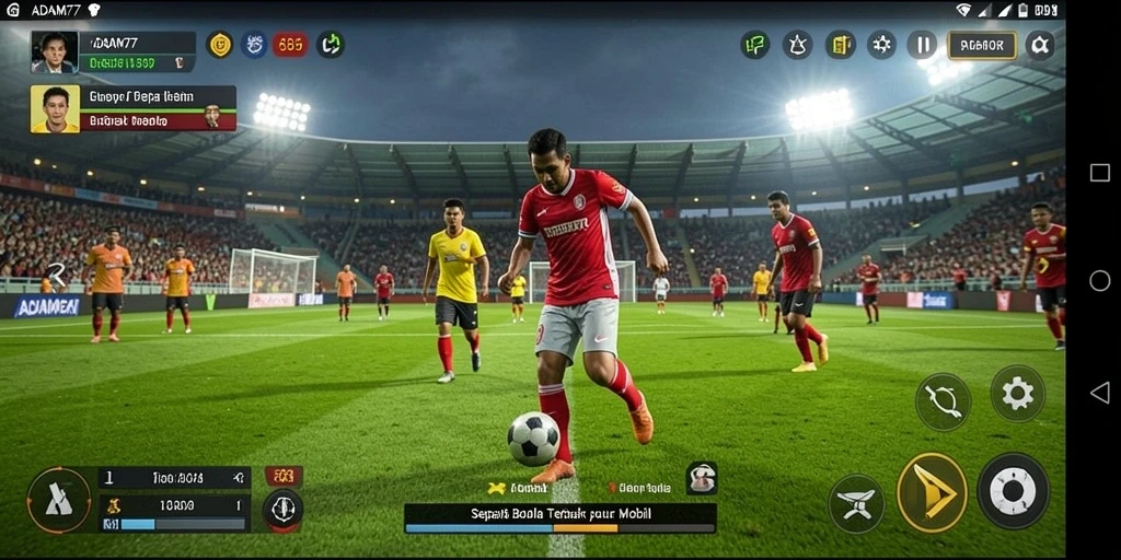 Tampilan gameplay menegangkan dengan aksi sepak bola nyata.