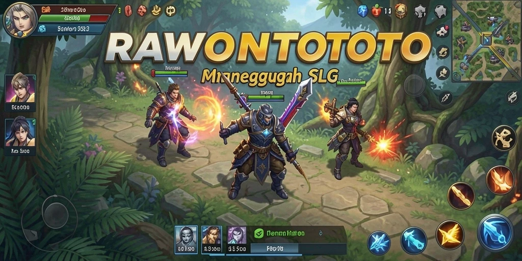 Screenshot utama gameplay <strong>RAWONTOTO</strong> menampilkan aksi pertempuran yang epik dan strategi yang mendebarkan.