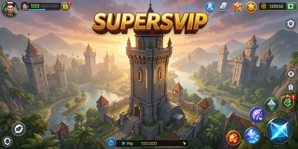 Tangkapan layar game SUPERSVIP menampilkan pertarungan menarik dalam Tower Defense.