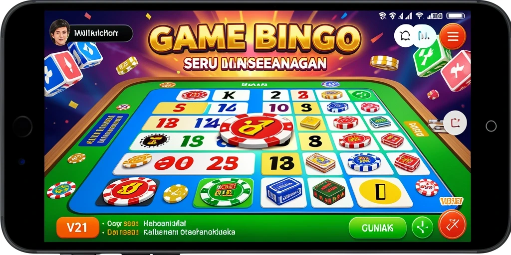 Screenshot gameplay V21 yang menampilkan suasana Bingo yang ceria.
