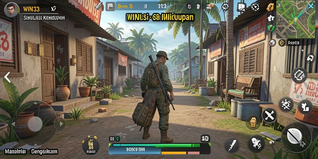 Screenshot gameplay <strong>WIN33</strong> menunjukkan interaksi karakter dalam simulasi kehidupan.